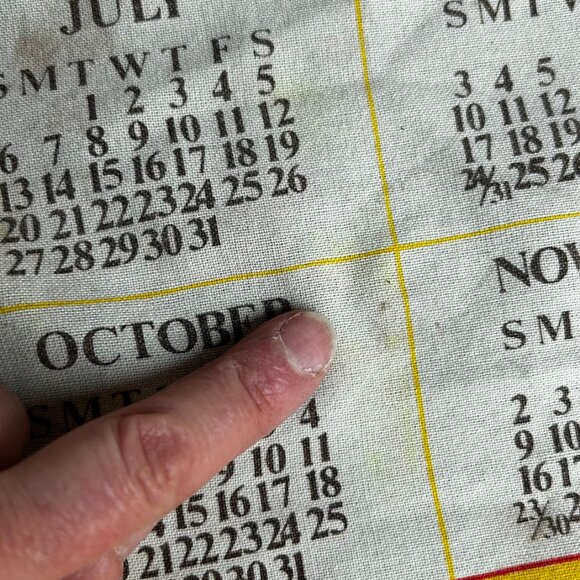 Vintage 1986 kitchen linen, tea towel set of two calendar dish towels, dishcloth - Picture 9 of 10